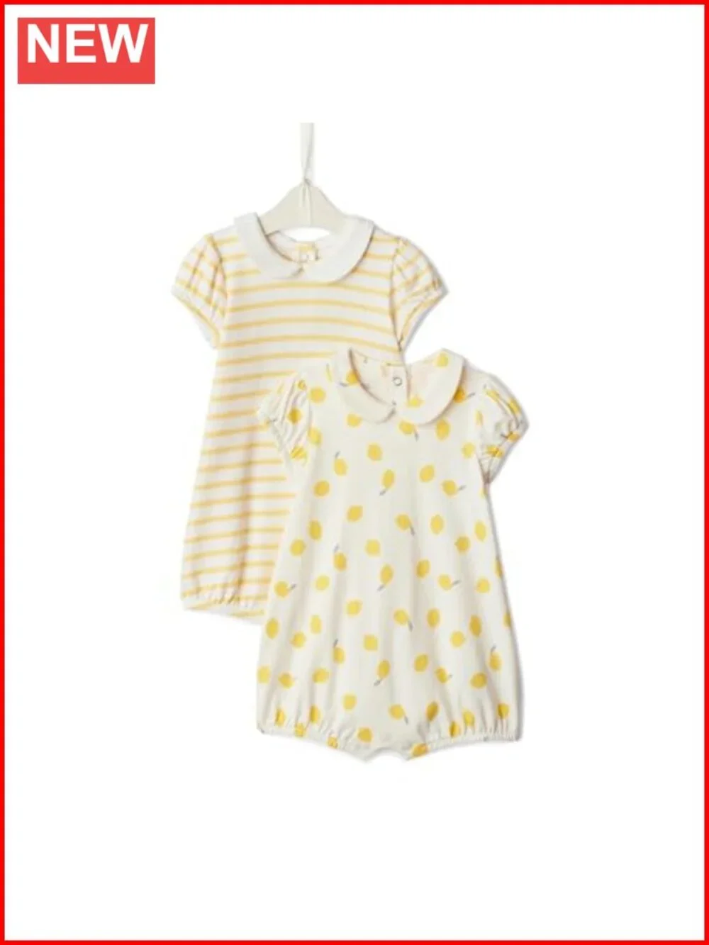 Girls Cotton Short Sleeve Romper 2-Pack Peter Pan Collar Puff Sleeve